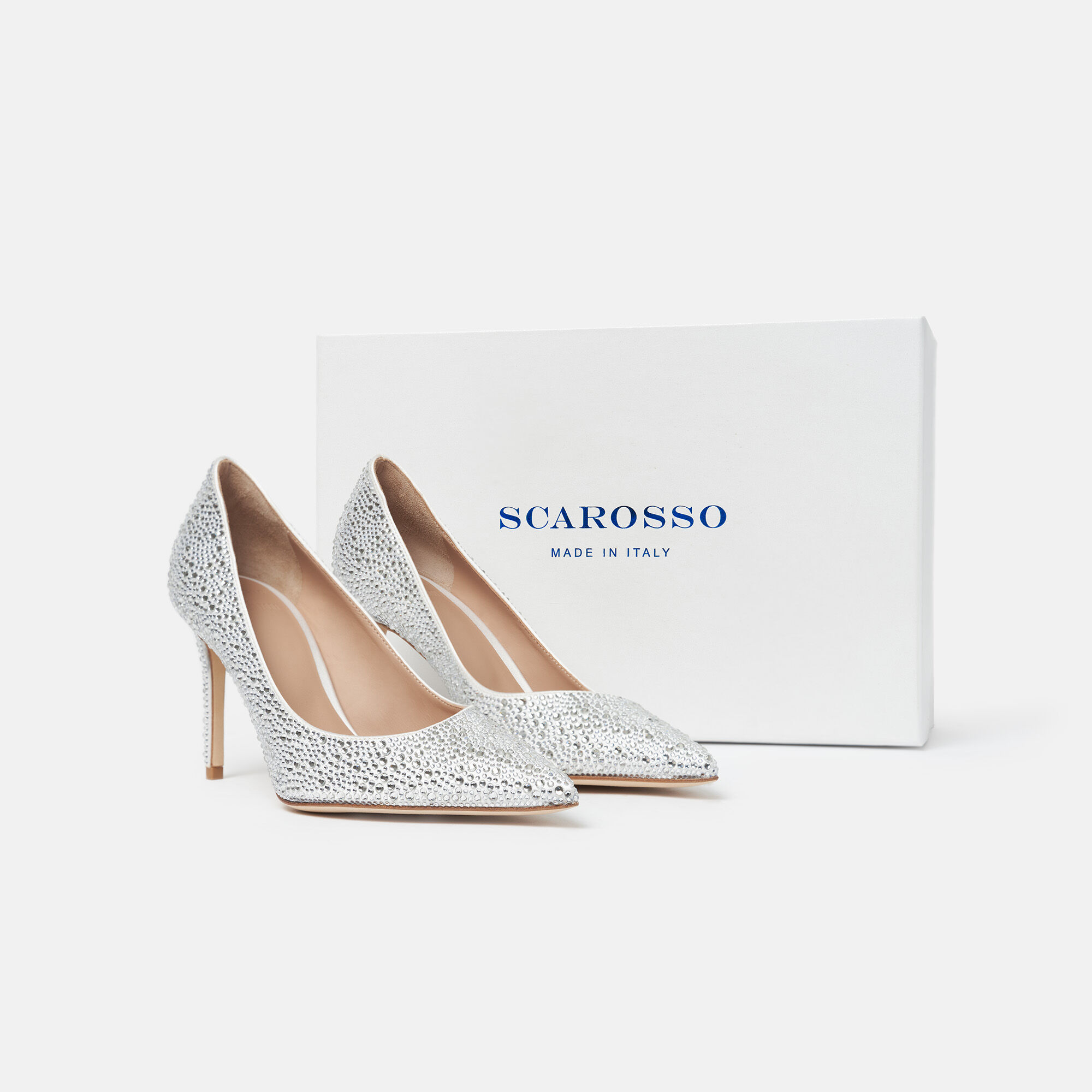 Scarosso Greta Crystal Satin White - Silk GRETAPUMP