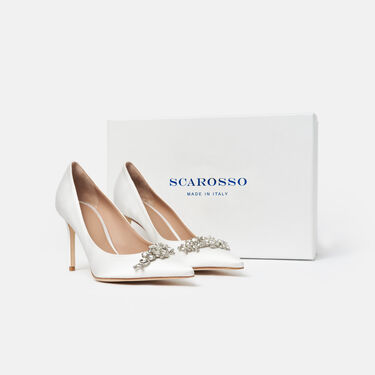 Scarosso Greta Satin Strass White - Silk GRETAPUMP